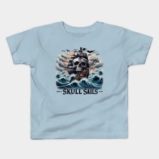 Pirate Ship, Skull Sails Kids T-Shirt